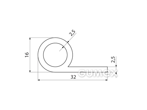 Silikónový profil tvaru "P" s dutinkou, 32x16/2,5mm, 60°ShA, -60°C/+180°C, transparentný